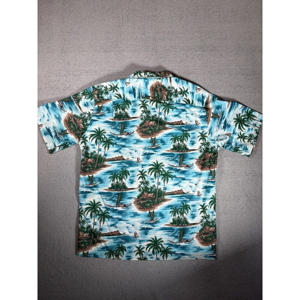 Vintage‎ Hawaii Brand Hawaiian Shirt Men’s XL Sailing Island AOP Blue Tropical - Picture 8 of 11